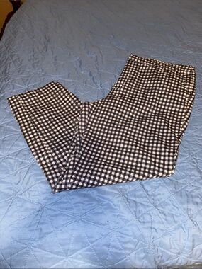 Ankle-Length Gingham Check Pants - Black & White